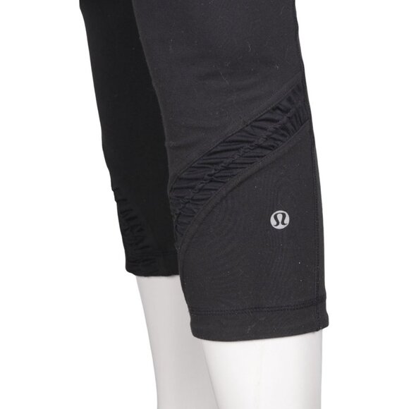 Lululemon Black Mid-rise Crop Leggings Ruched Calf Capris Luon Stretch Yoga - Picture 11 of 14